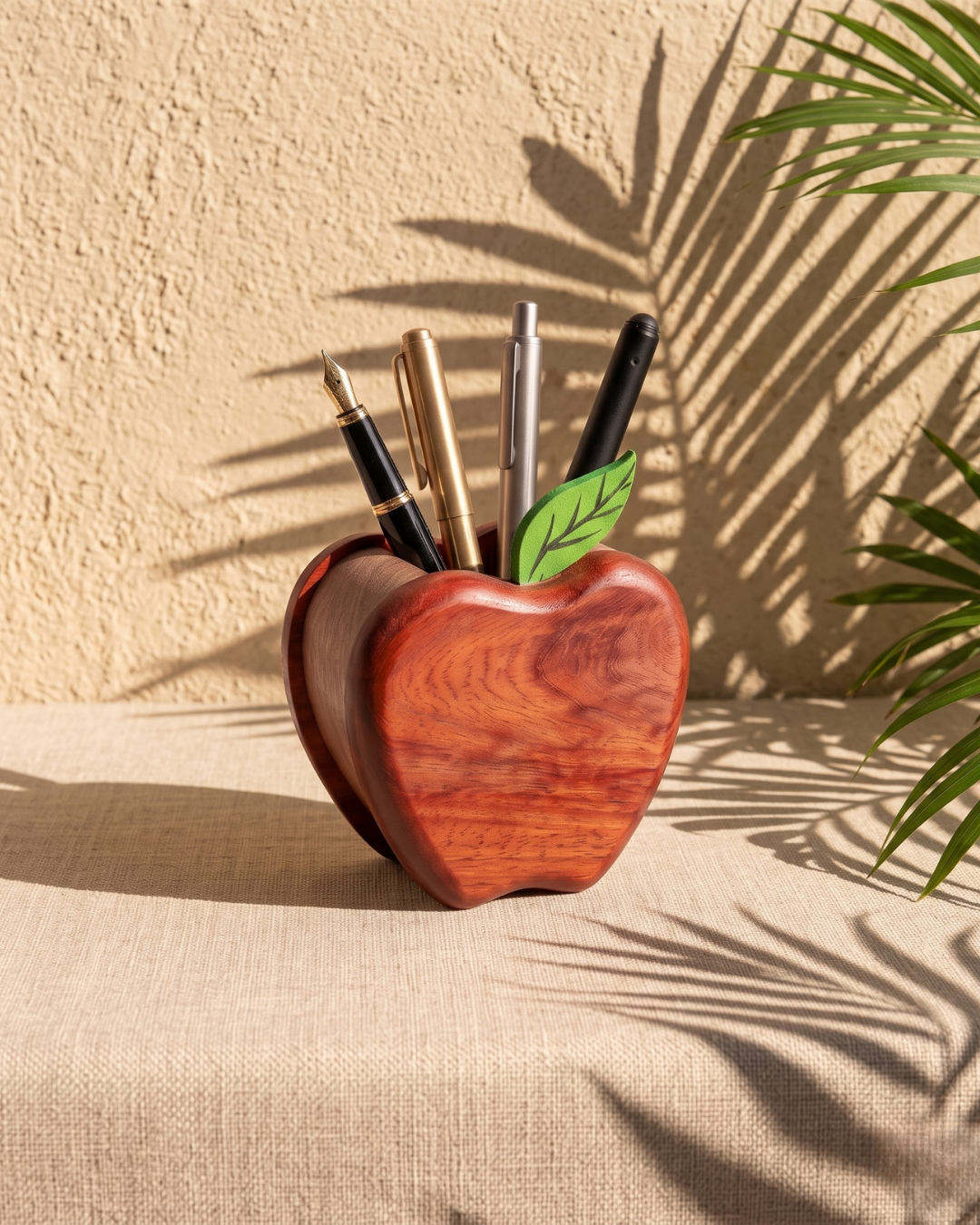 Wooden Apple Pen Holder – Elegant Desk Organizer