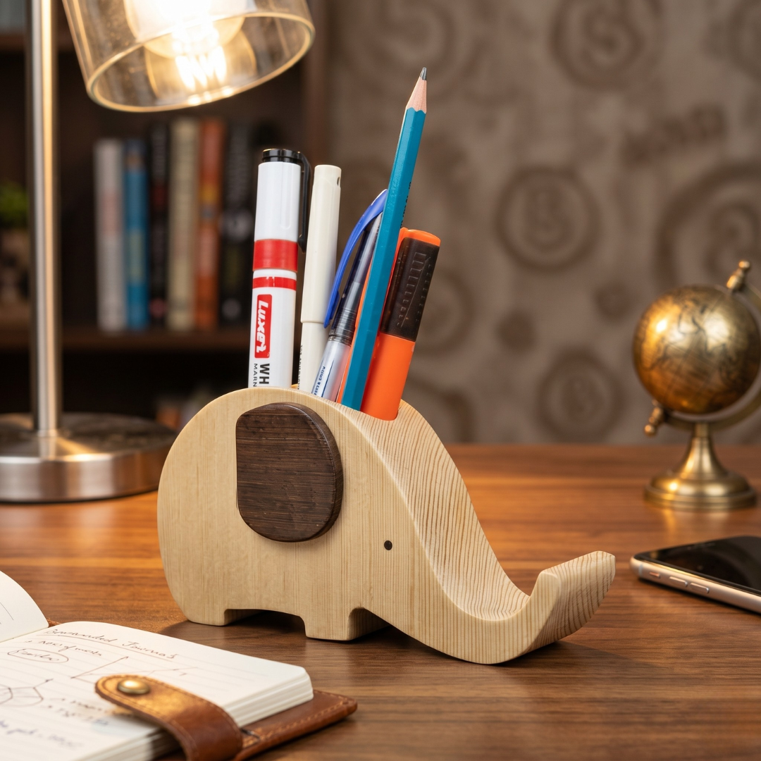 Elephant Pen Stand - Wooden Decor