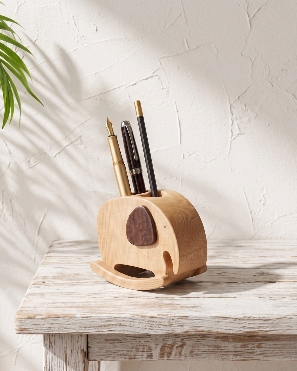 Handcrafted Wooden Rocking Elephant Pen Holder – Elegant and Eco-friendly Desk Organizer