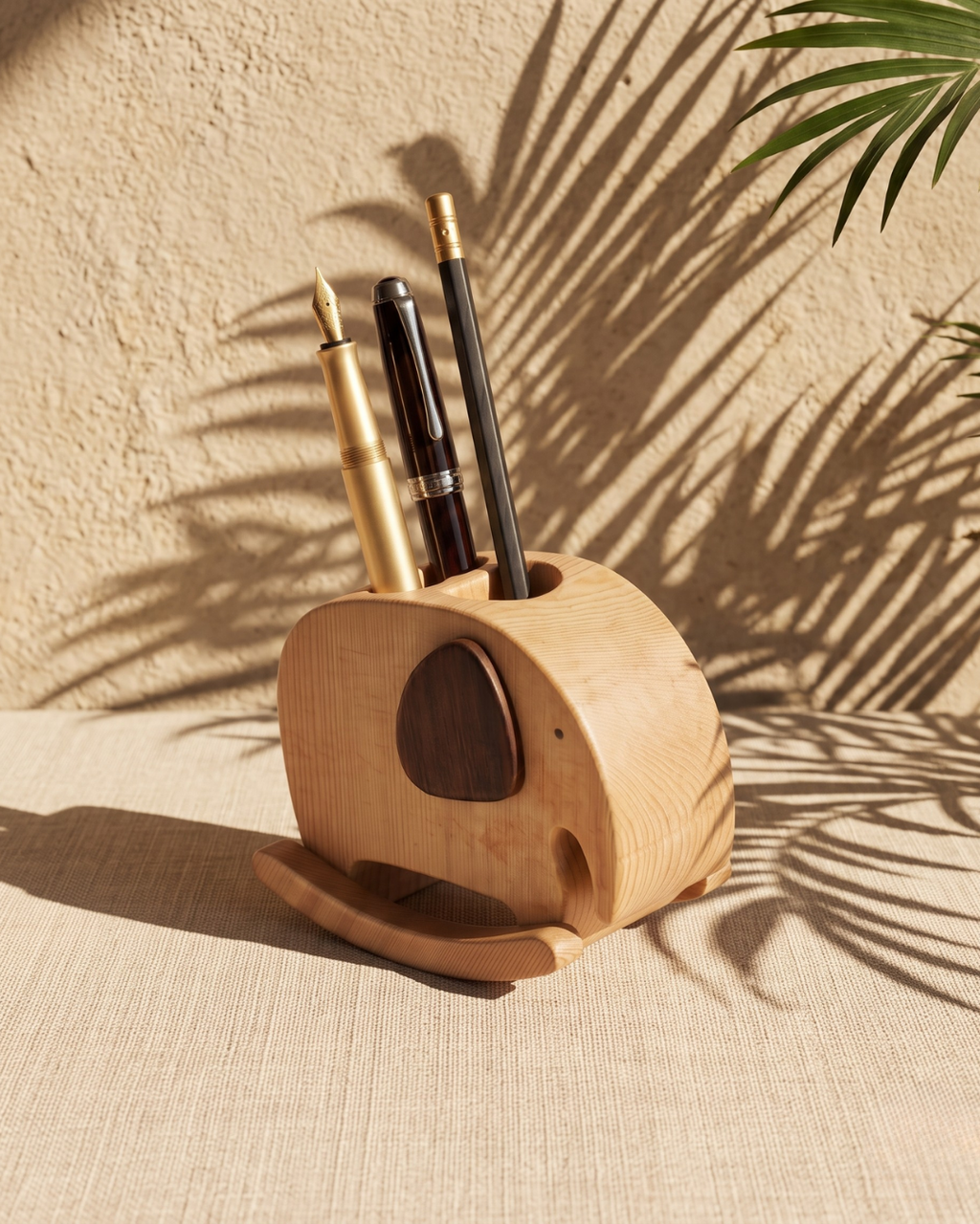 Handcrafted Wooden Rocking Elephant Pen Holder – Elegant and Eco-friendly Desk Organizer