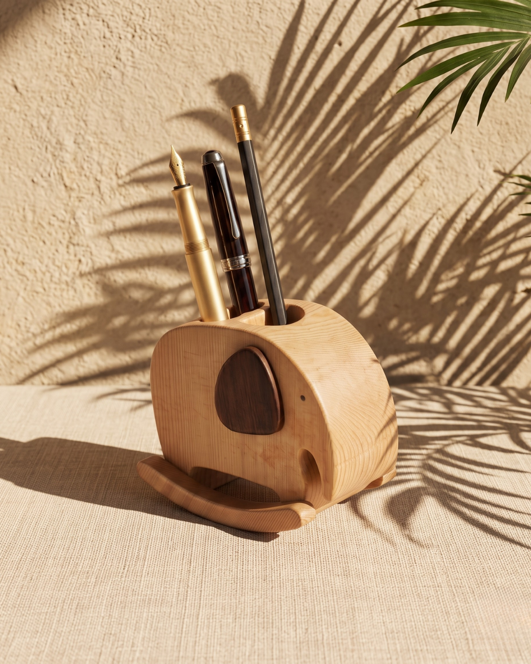 Handcrafted Wooden Rocking Elephant Pen Holder – Elegant and Eco-friendly Desk Organizer