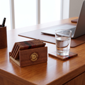 Handcrafted Pinewood Coaster Set with Holder – Elegant Multi-Tone Finish