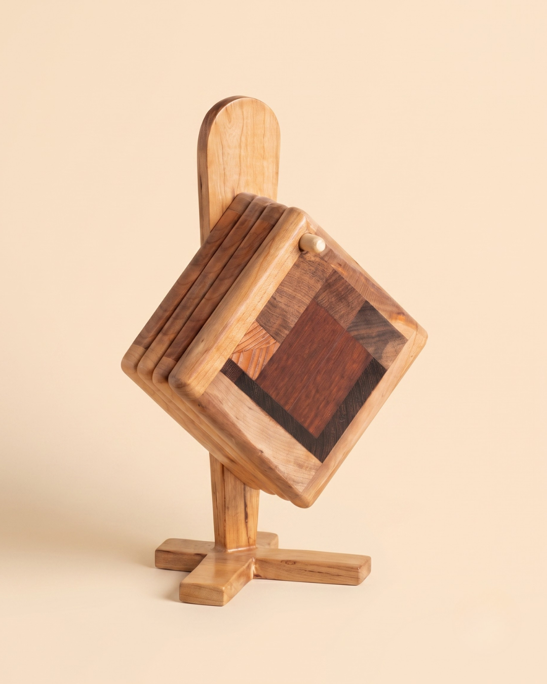 Handcrafted Wooden Coaster Set with Stand – Elegant Office & Home Decor