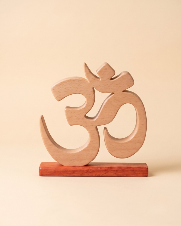 Handcrafted Wooden Om Sculpture with Stand – Spiritual Yoga & Meditation Décor