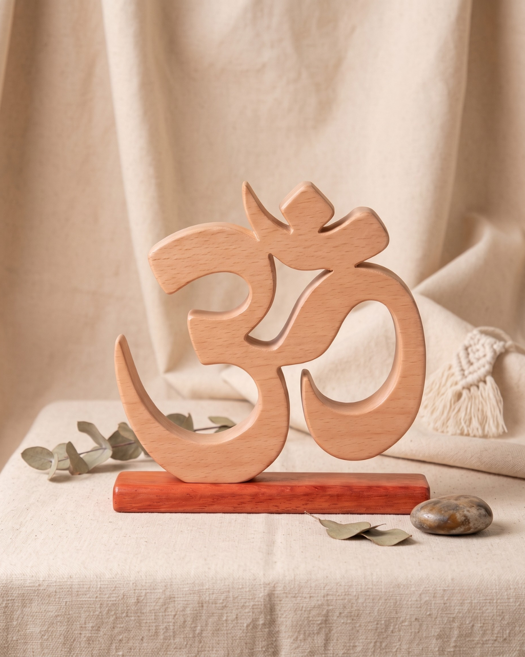 Handcrafted Wooden Om Sculpture with Stand – Spiritual Yoga & Meditation Décor