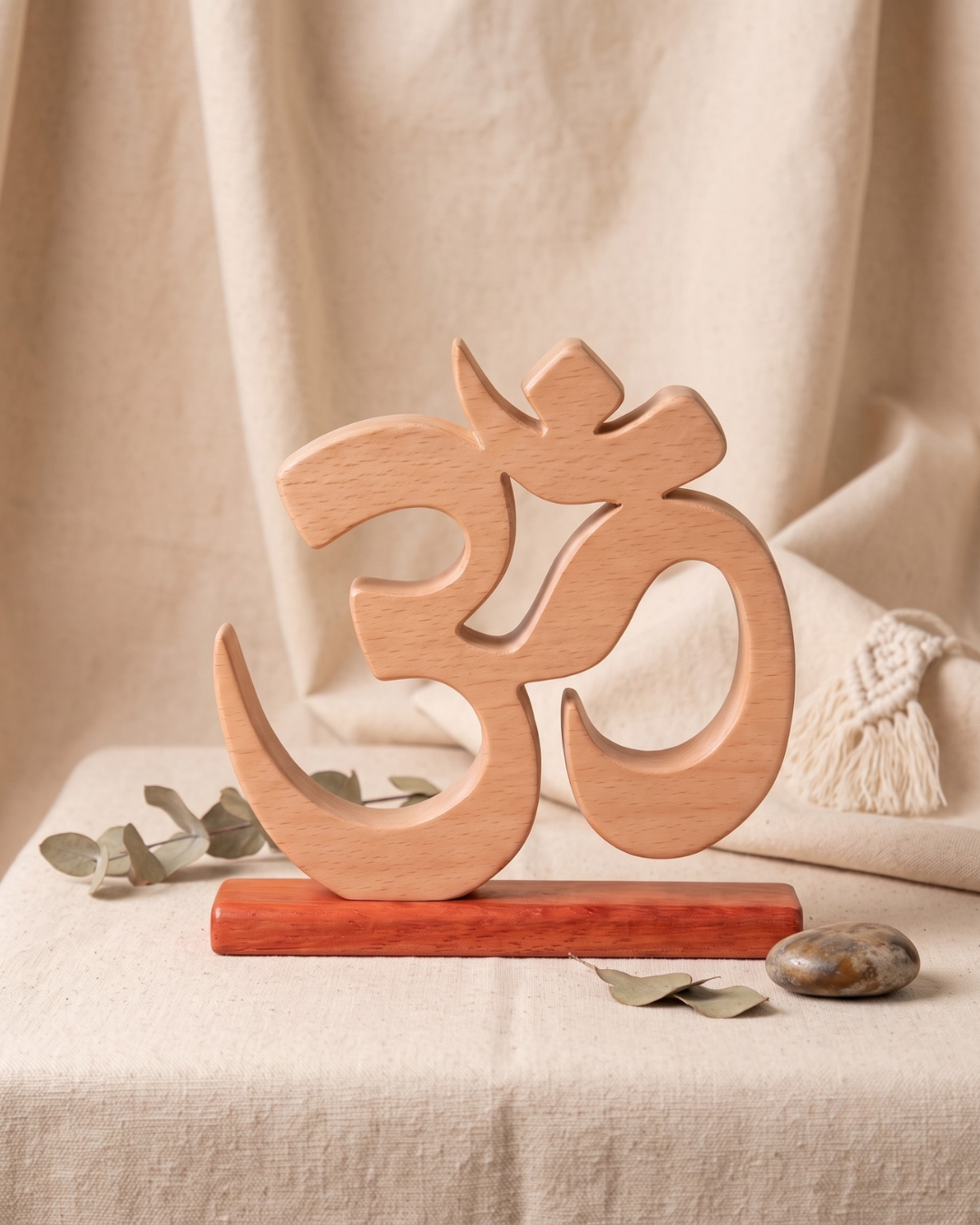 Handcrafted Wooden Om Sculpture with Stand – Spiritual Yoga & Meditation Décor