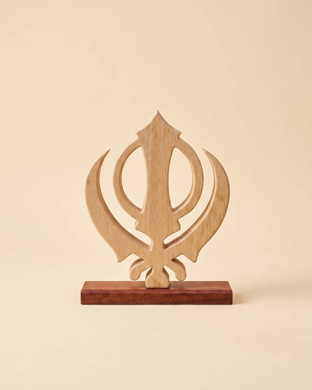 Handcrafted Wooden Khanda Sculpture with Base – Sikh Spiritual Home Décor