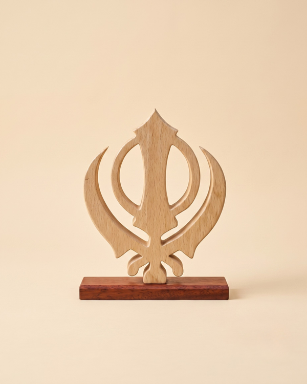 Handcrafted Wooden Khanda Sculpture with Base – Sikh Spiritual Home Décor