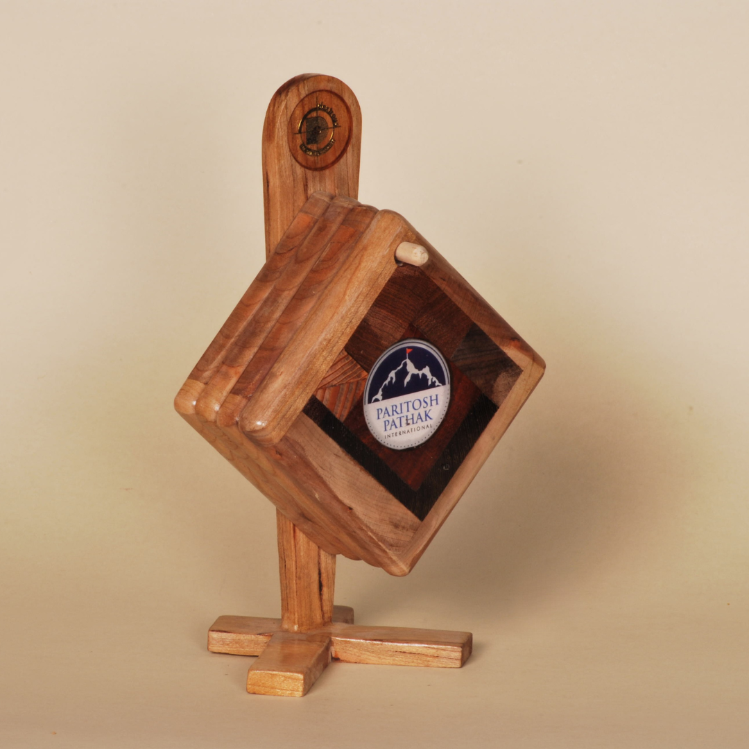 Handcrafted Pinewood Coaster Set with Stand – Elegant Office & Home Decor