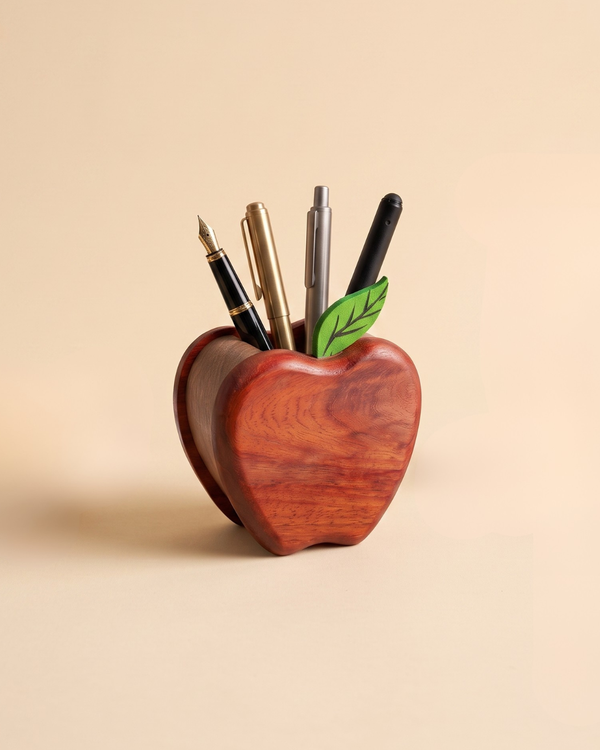 Wooden Apple Pen Holder – Elegant Desk Organizer