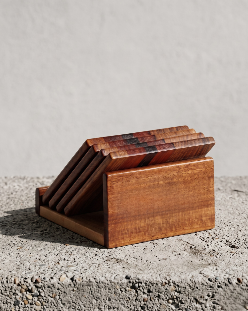 Handcrafted Pinewood Coaster Set with Holder – Elegant Multi-Tone Finish