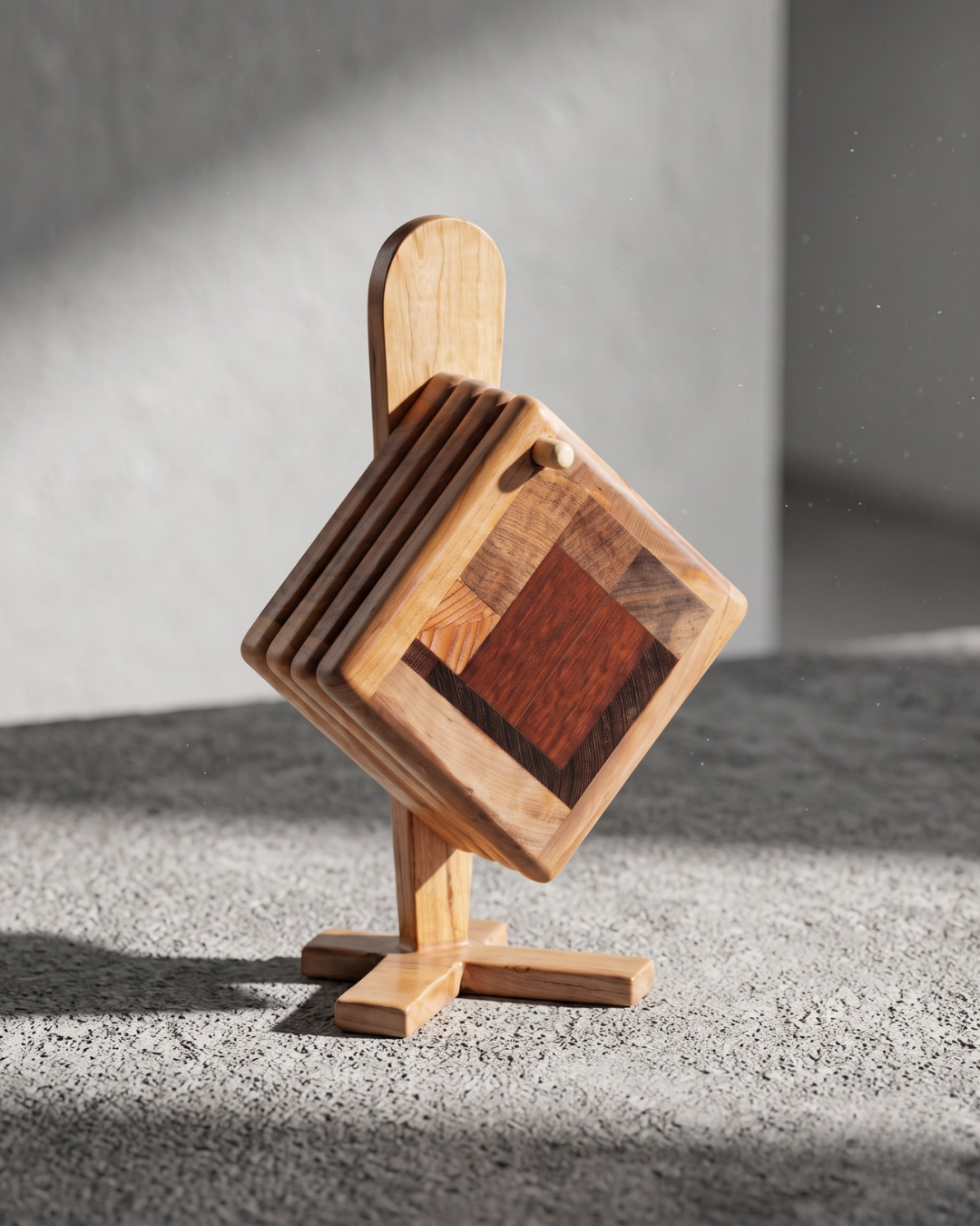 Handcrafted Wooden Coaster Set with Stand – Elegant Office & Home Decor