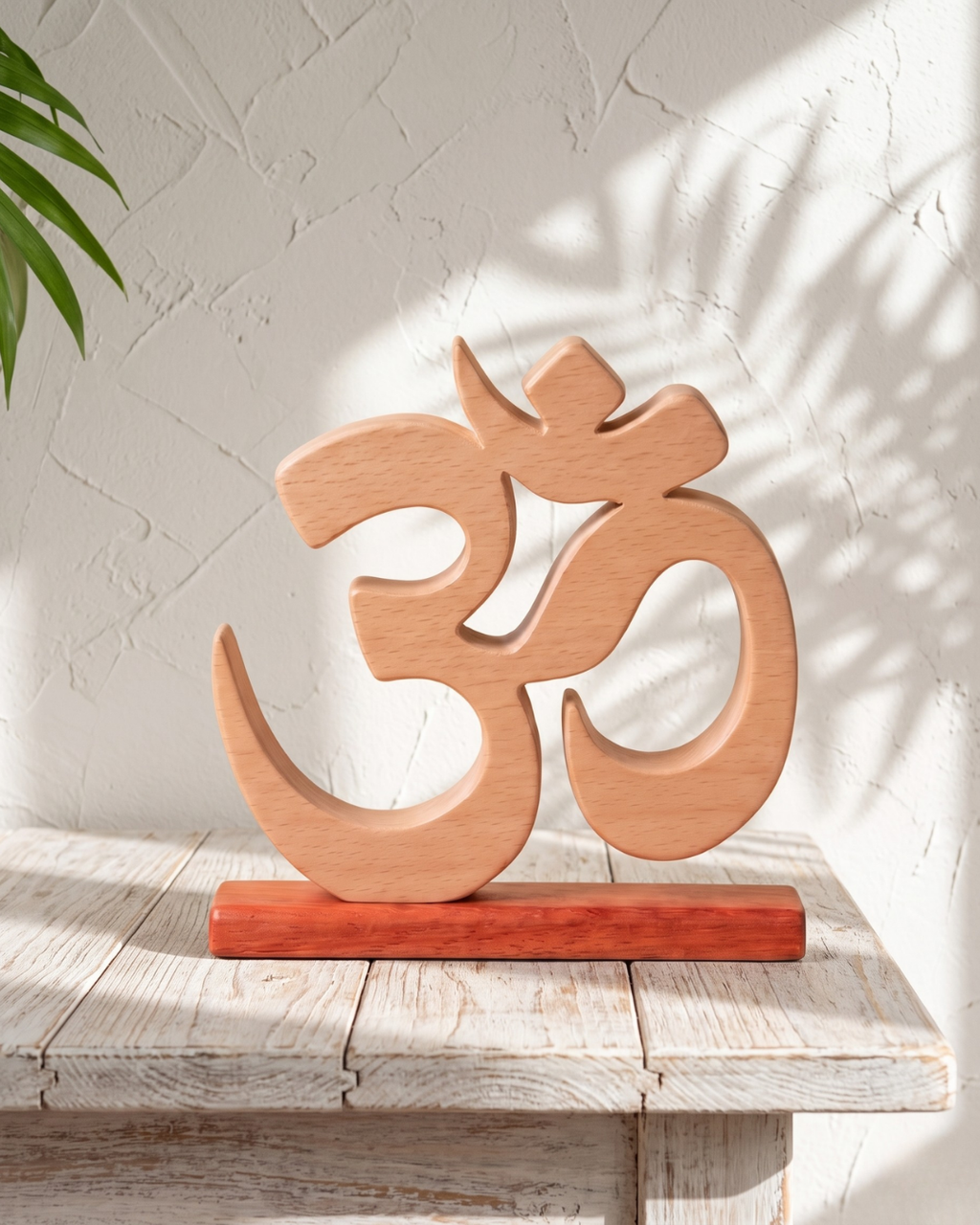 Handcrafted Wooden Om Sculpture with Stand – Spiritual Yoga & Meditation Décor