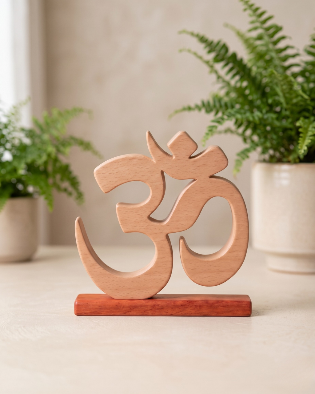 Handcrafted Wooden Om Sculpture with Stand – Spiritual Yoga & Meditation Décor