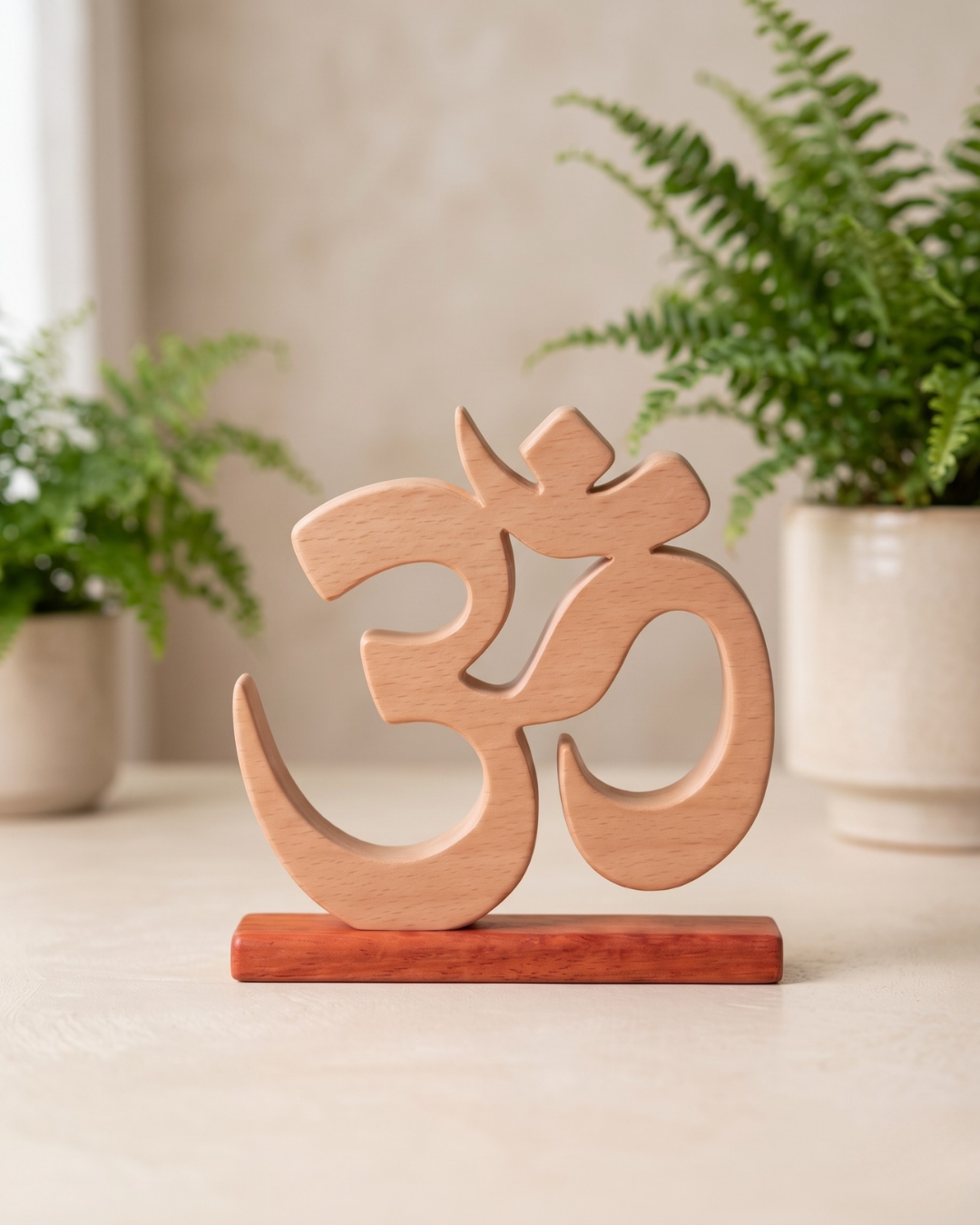 Handcrafted Wooden Om Sculpture with Stand – Spiritual Yoga & Meditation Décor