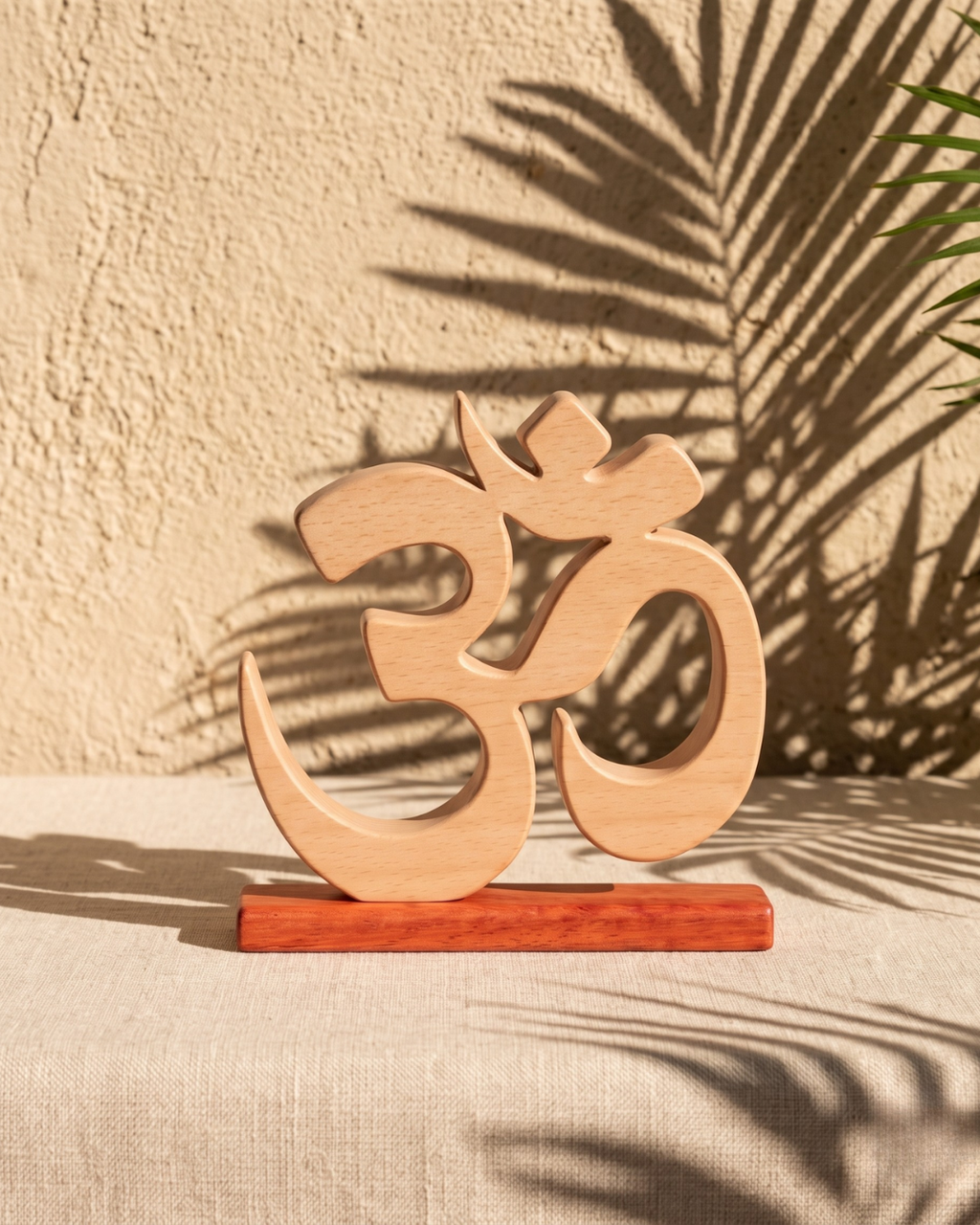 Handcrafted Wooden Om Sculpture with Stand – Spiritual Yoga & Meditation Décor