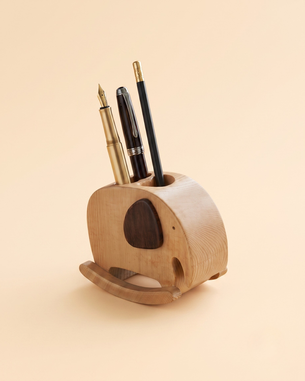 Handcrafted Wooden Rocking Elephant Pen Holder – Elegant and Eco-friendly Desk Organizer
