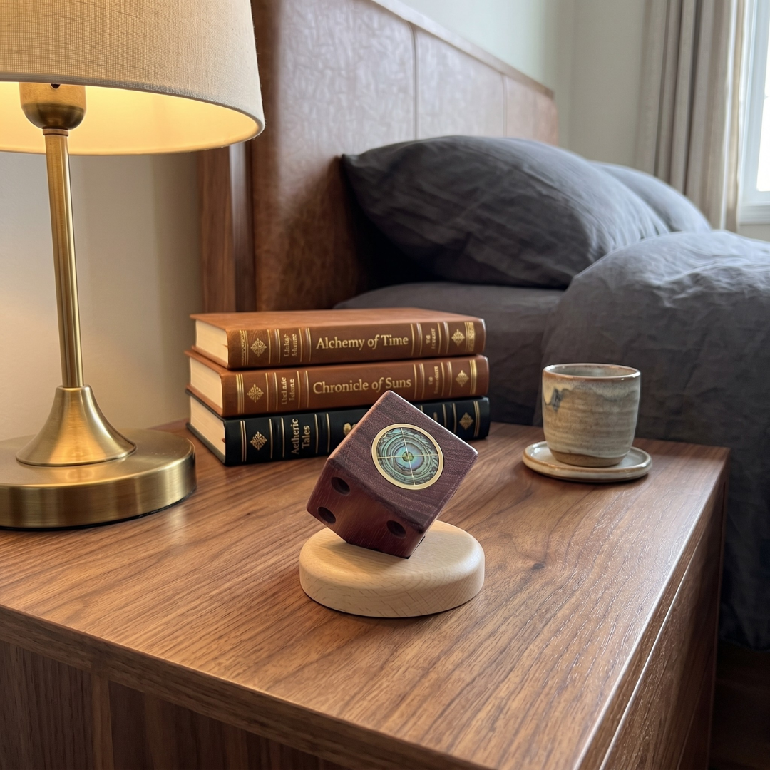 Handcrafted Pinewood Compass Cube – Elegant Desk Decor Piece