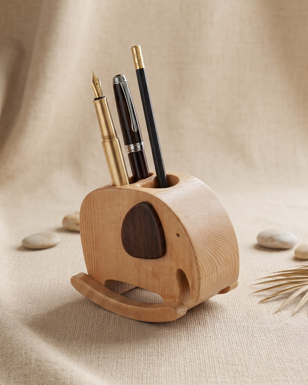 Handcrafted Wooden Rocking Elephant Pen Holder – Elegant and Eco-friendly Desk Organizer