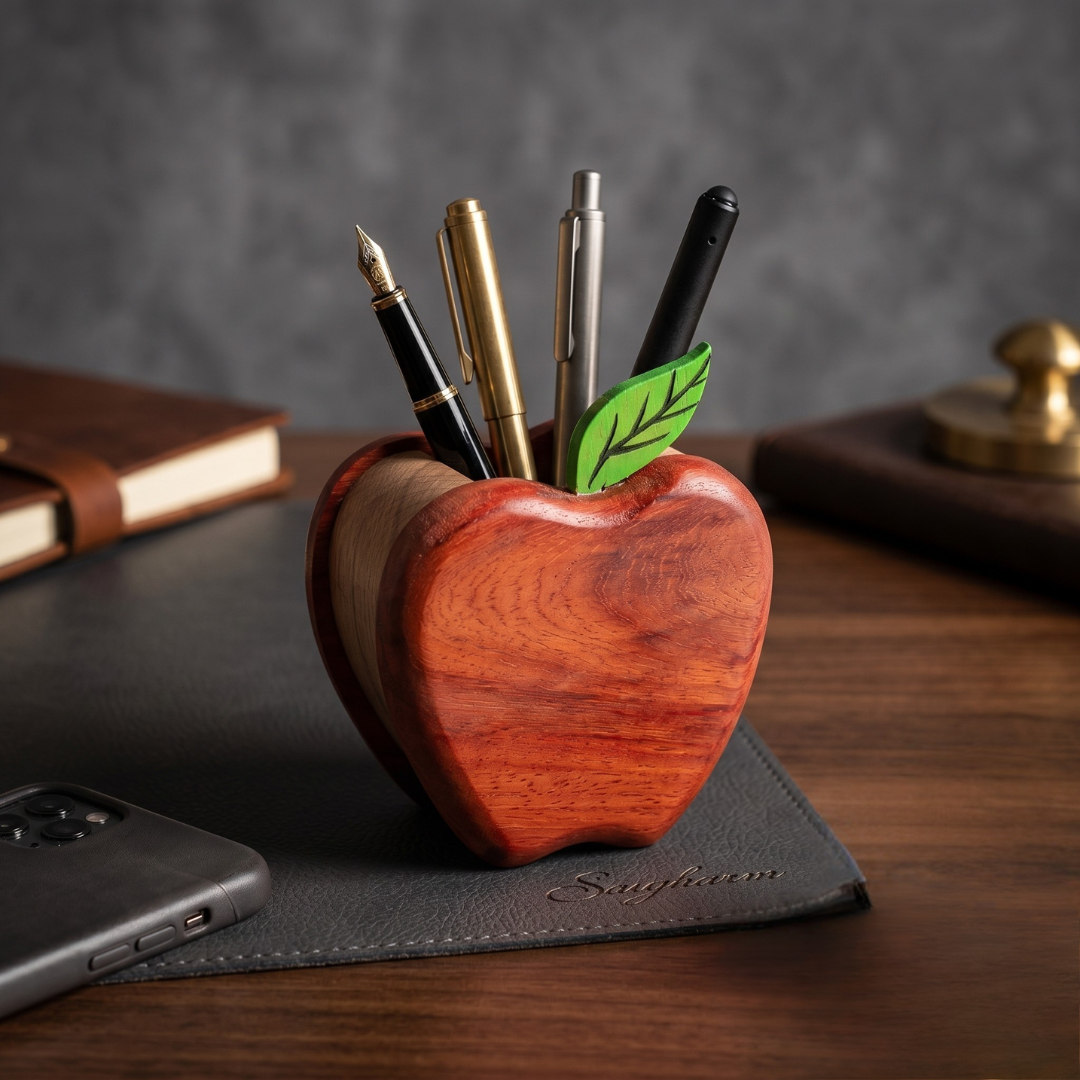 Apple Pen Stand - Wooden Decor