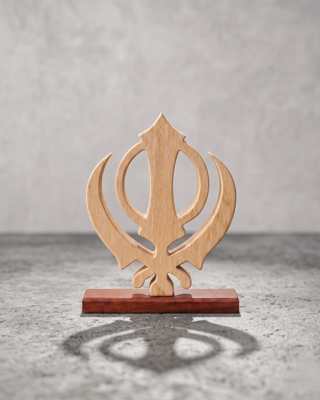 Handcrafted Wooden Khanda Sculpture with Base – Sikh Spiritual Home Décor