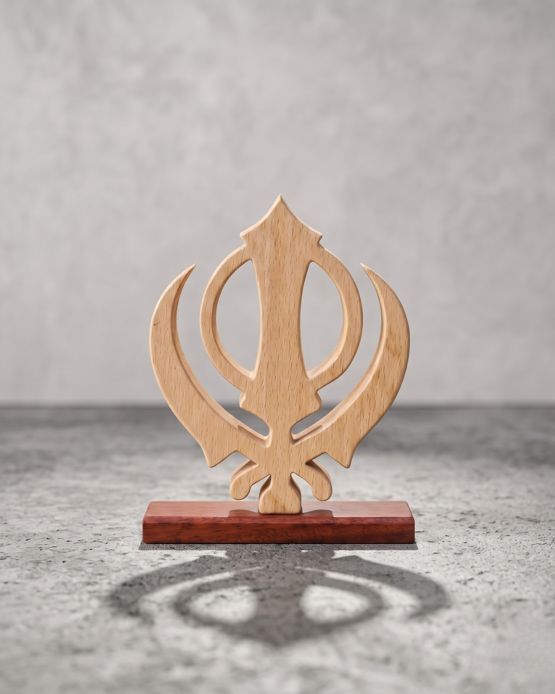 Handcrafted Wooden Khanda Sculpture with Base – Sikh Spiritual Home Décor