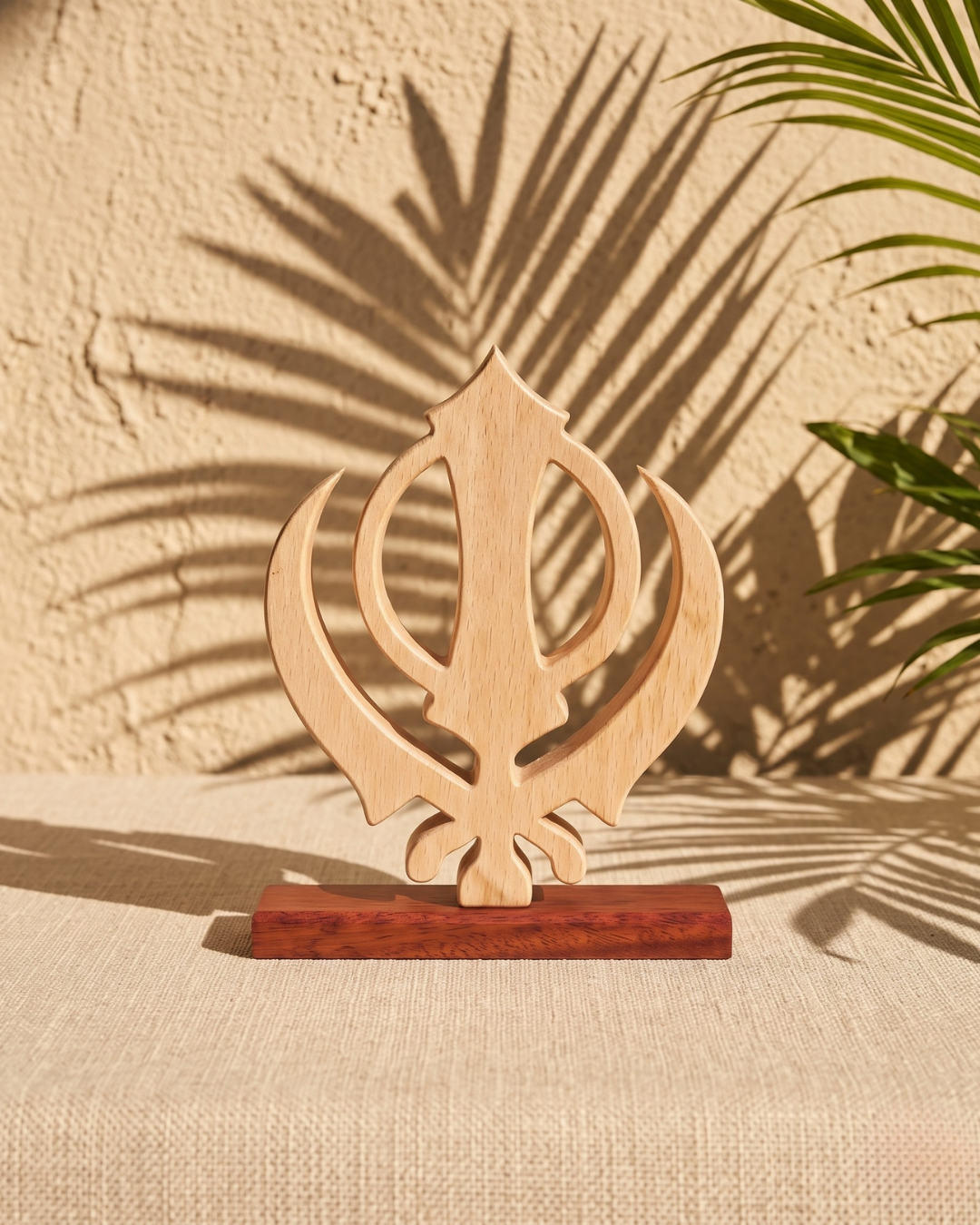 Handcrafted Wooden Khanda Sculpture with Base – Sikh Spiritual Home Décor