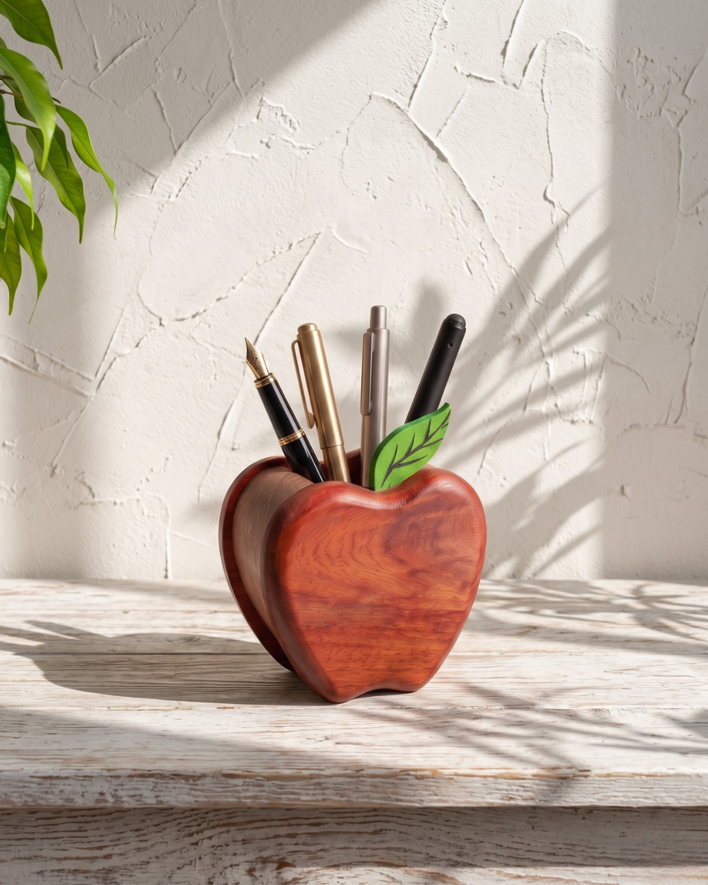 Wooden Apple Pen Holder – Elegant Desk Organizer