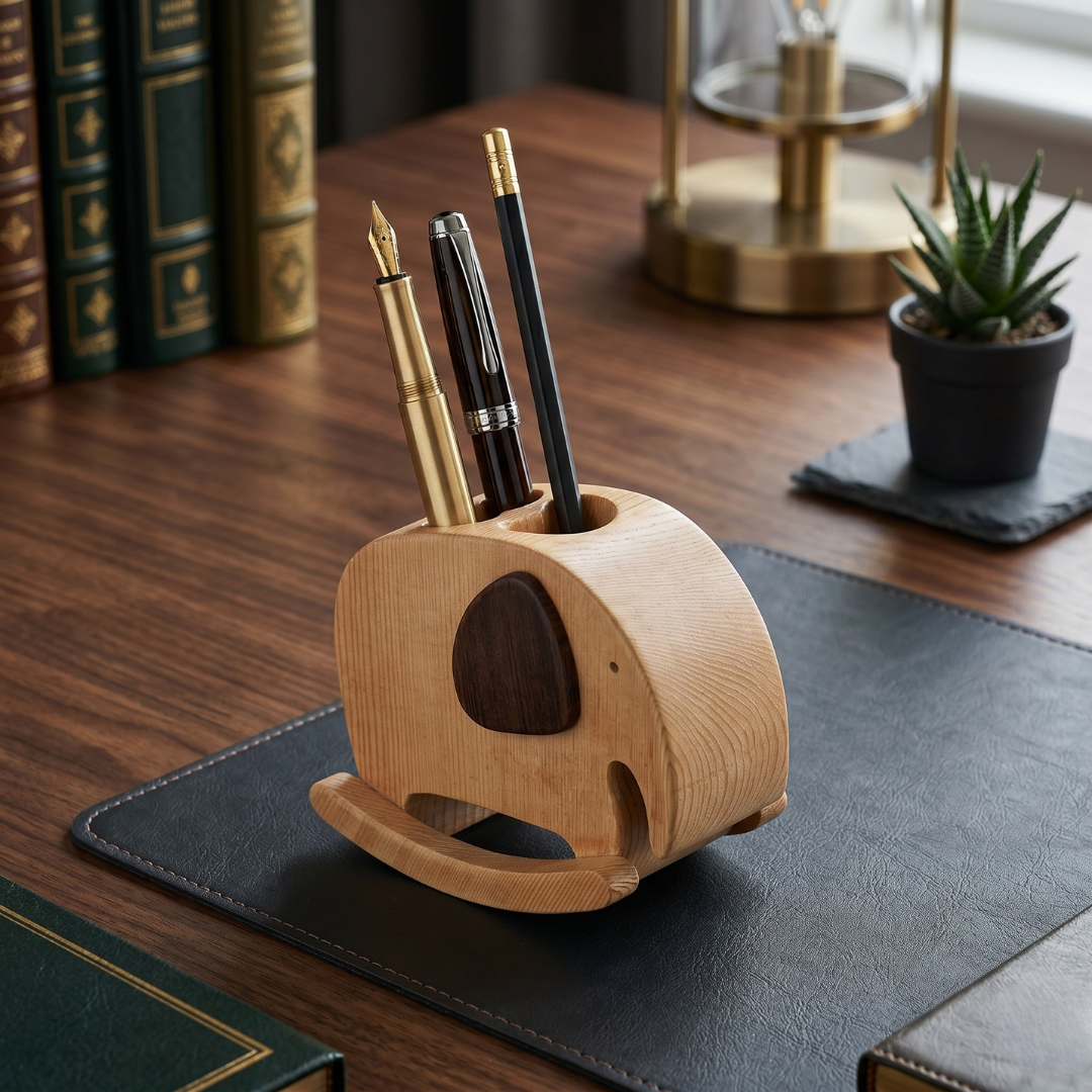 Elephant Pen Stand - Wooden Decor