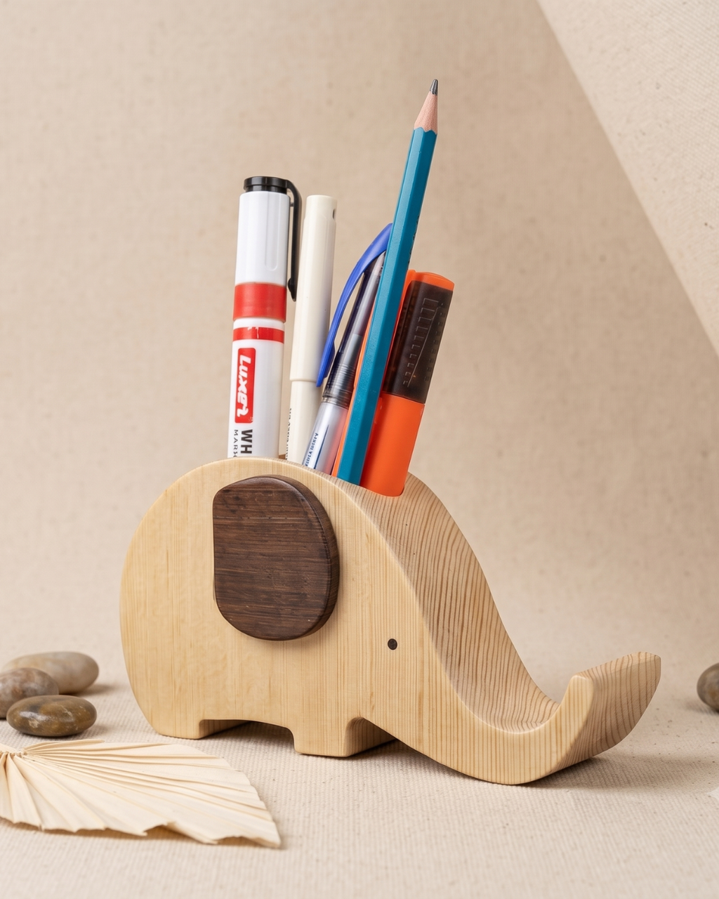 Handcrafted Wooden Elephant Pen Holder – Elegant Desk Organizer for Home & Office