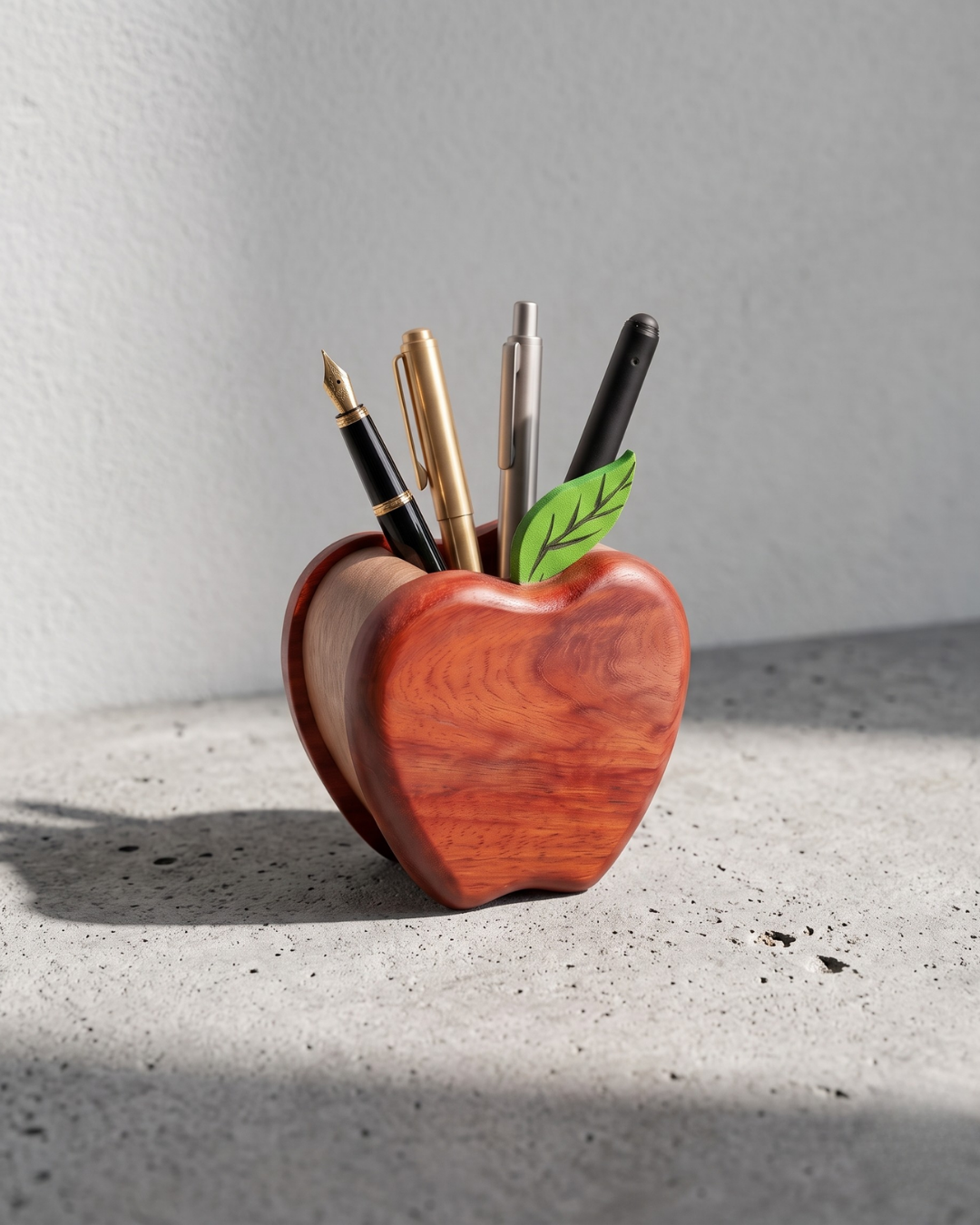 Wooden Apple Pen Holder – Elegant Desk Organizer